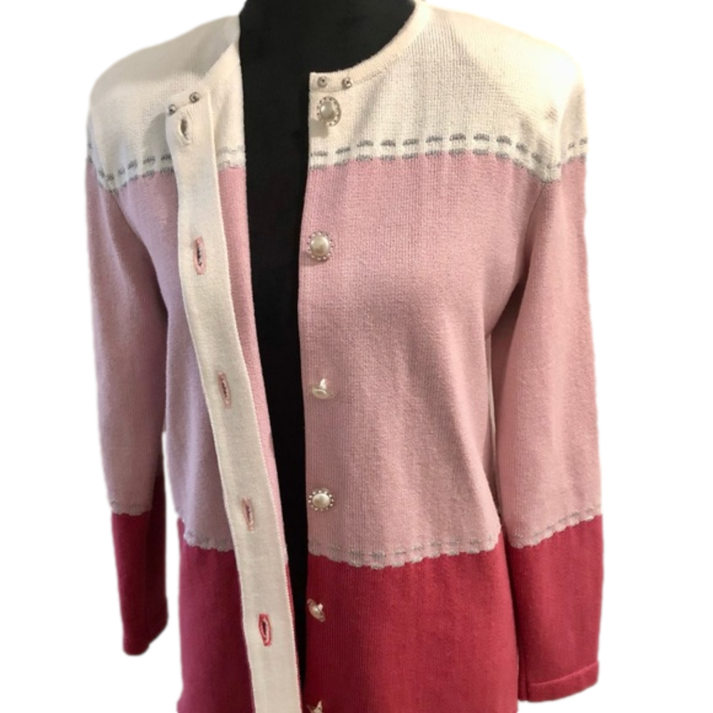 VINTAGE Ami Knits Pink Cardigan Barbie Sweater Size 6 Small Button Up Jacket